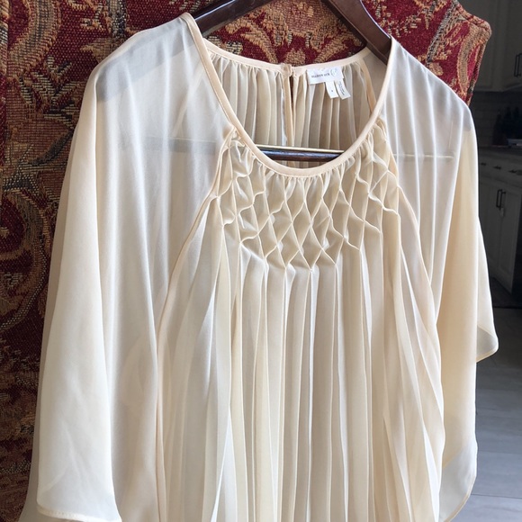 Anthropologie size S chiffon pleated flutter sleeve top - Picture 3 of 5